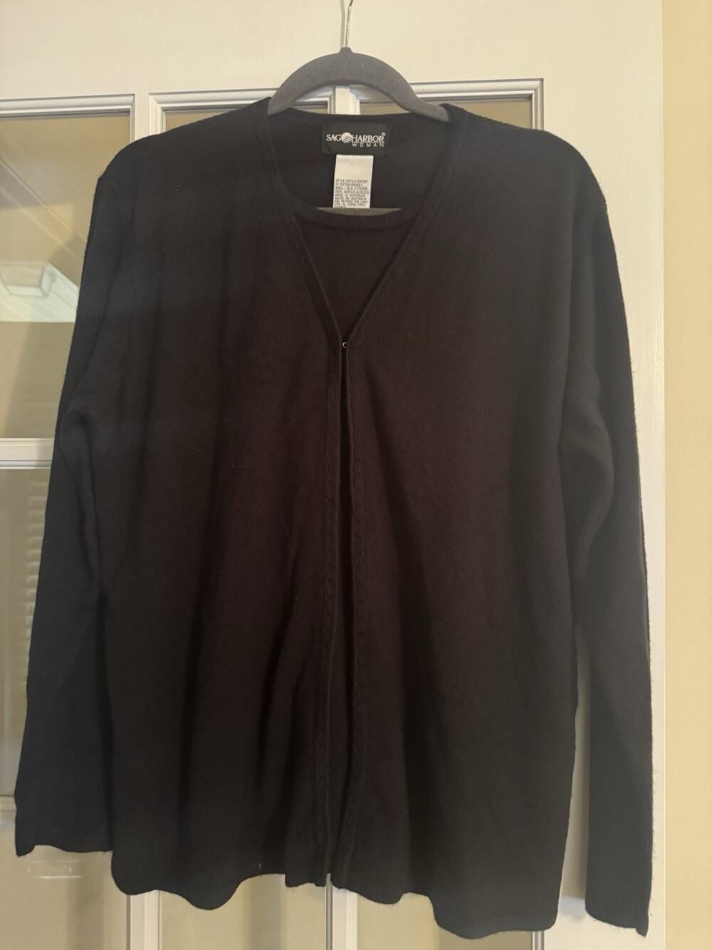 SAG HARBOR Womans BLACK Faux Layer Sweater Shirt Cardigan Top size 1X